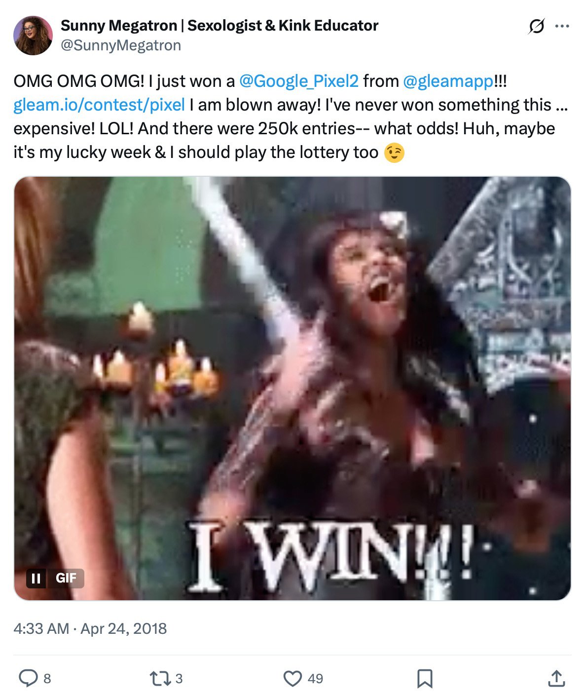 Sunny Megatron Twitter post announcing a colourful prize giveaway with eye-catching graphics