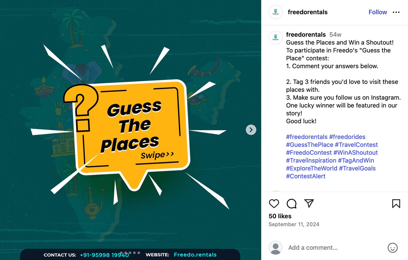 Instagram contest post by Freedo Rentals: Guess the Places and win a shoutout