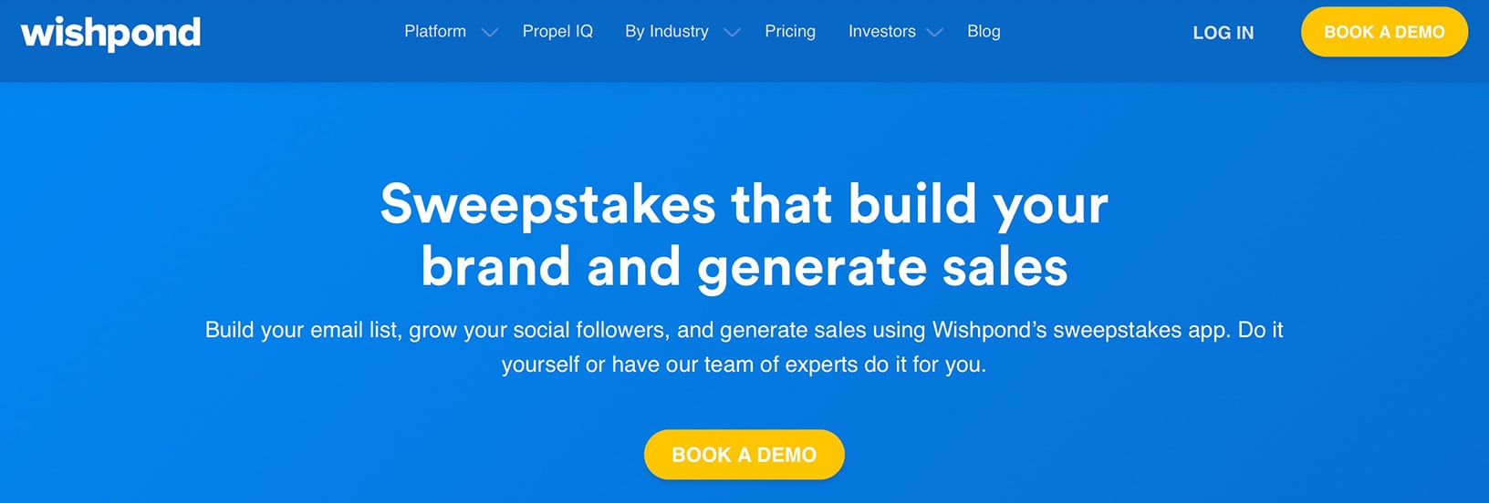Wishpond sweepstakes landing page highlighting email list growth and sales generation