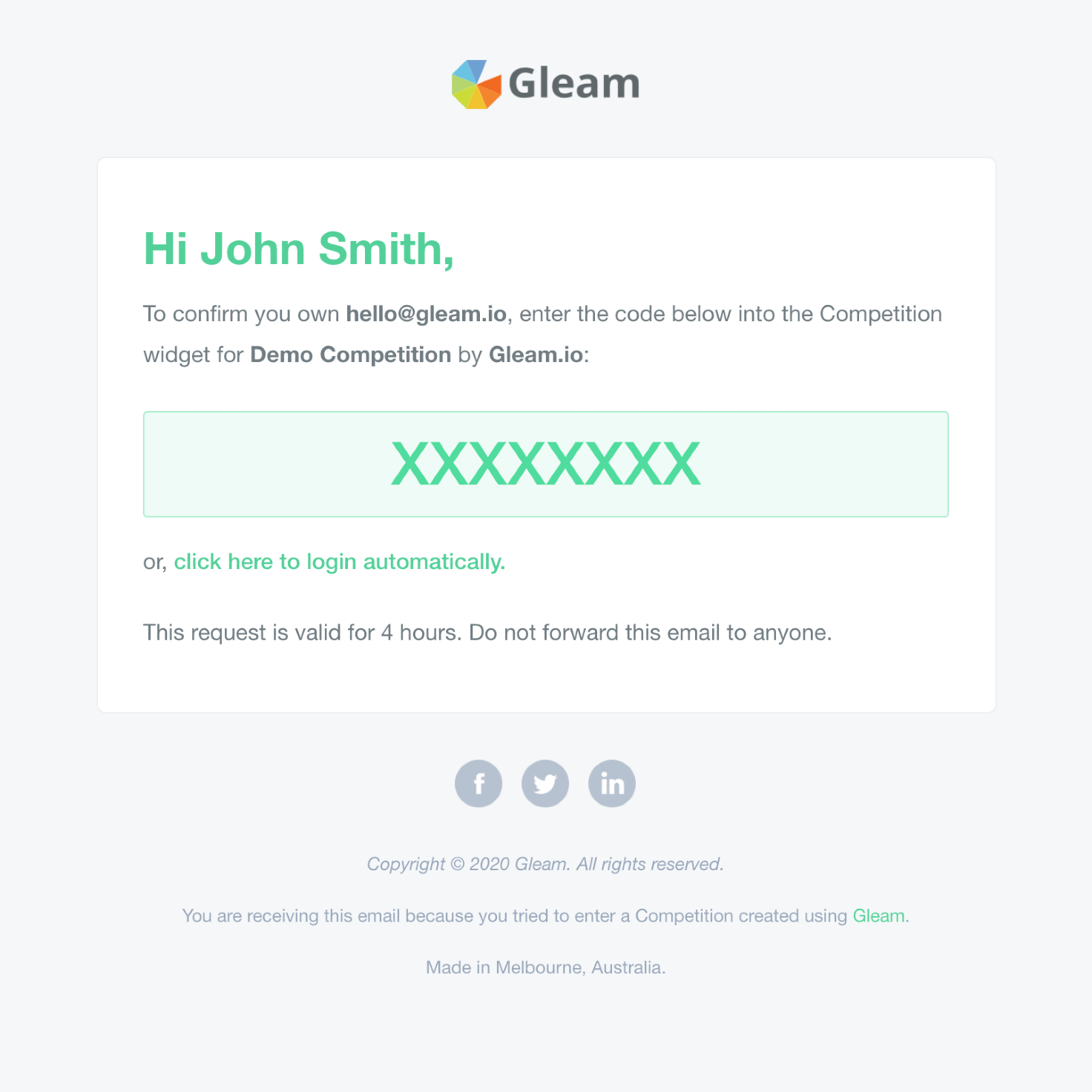 Gleam Contestant Recovery Code