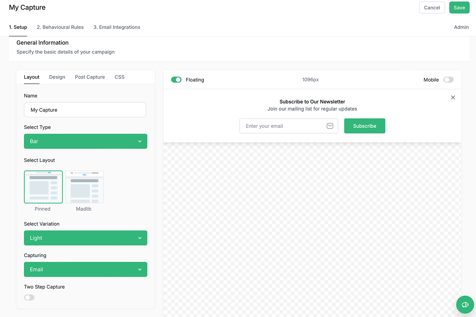 Gleam interface showing Capture types