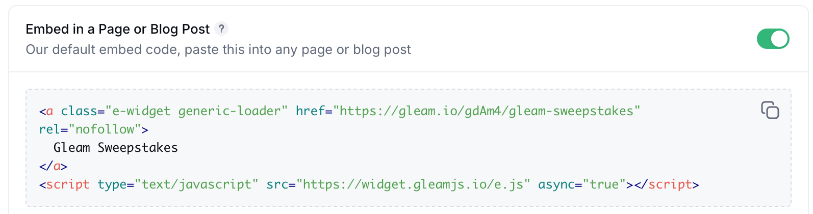 Switch on 'Embed in a Page' option on the Installation tab
