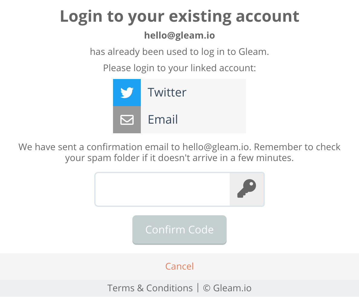 Gleam Contestant Recovery Code