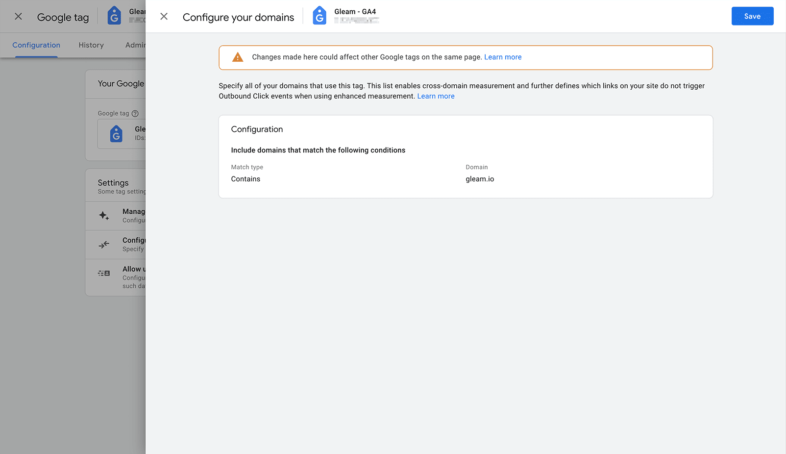 Set up cross-domain tracking in Google Analytics 4 admin