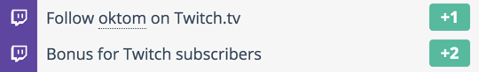 Bonus Competition entries are offered to oktom's Twitch subscribers