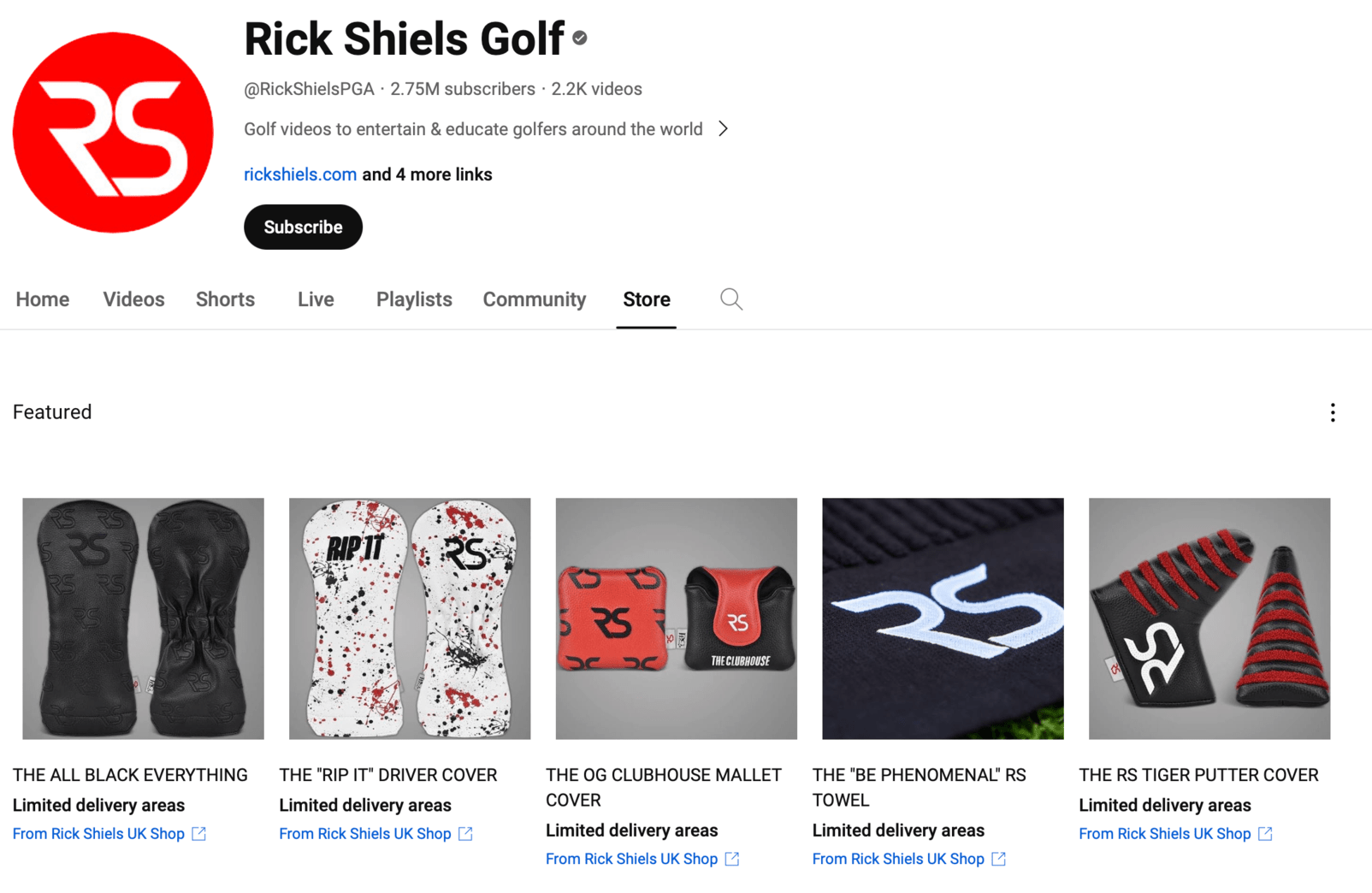 Creator's YouTube Store showcasing branded products for sale