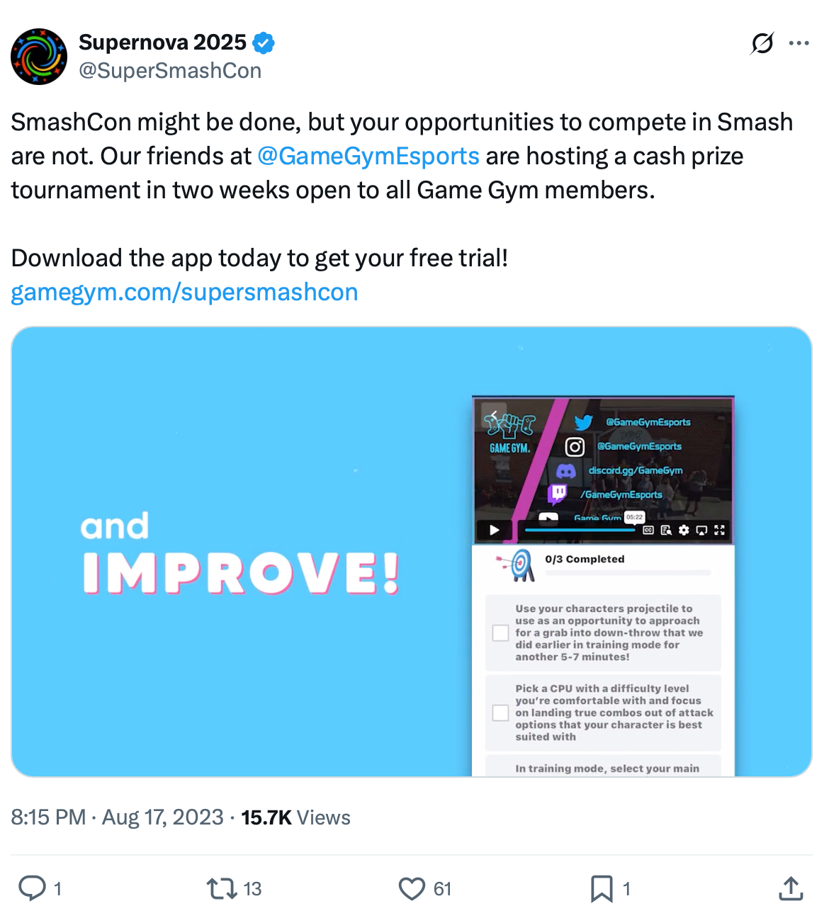 Super Smash Con event featured on X