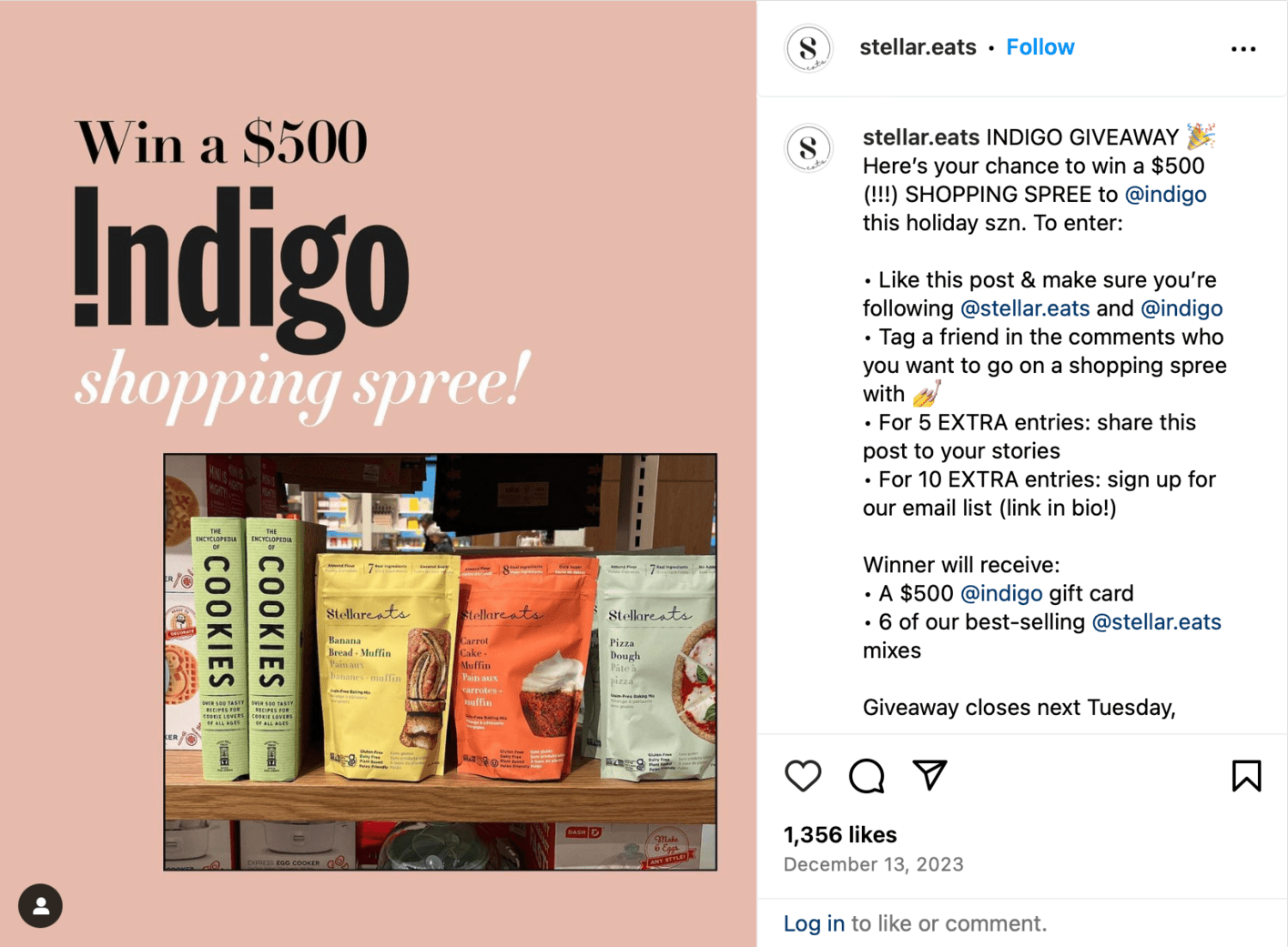 Shopping spree giveaway prize example