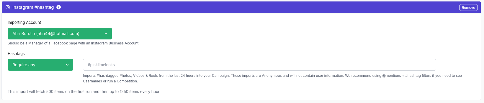 Import from Instagram Hashtag Screenshot