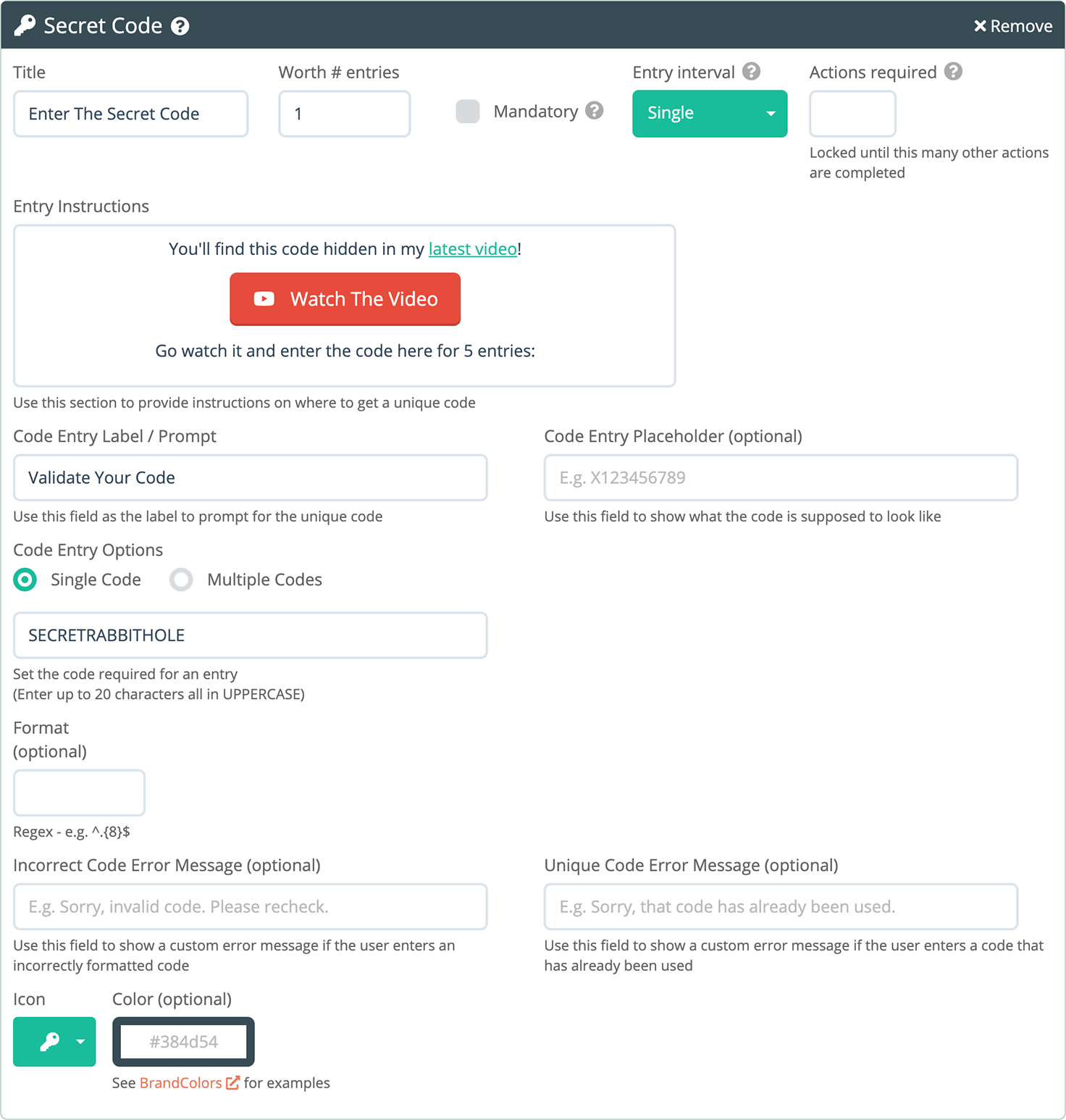 Create a Secret Code Action for YouTube
